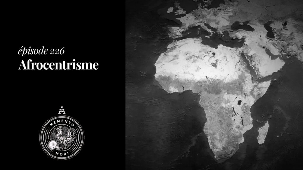 Miniature en noir et blanc avec le logo de Memento Mori, le titre de la vidéo, et l'image de la carte de l'Afrique en gros plan.
